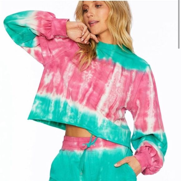 Beach Riot TIE DYE AVA SWEATSHIRT TEAL AZALEA Mock Neck Size Small - Picture 1 of 5
